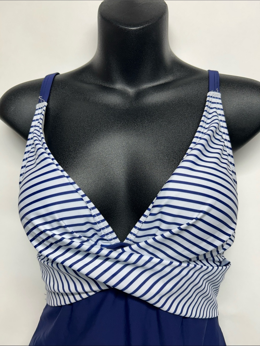 Navy & White Striped women’s size small One-Piece Swimsuit b2prity - Picture 2 of 4
